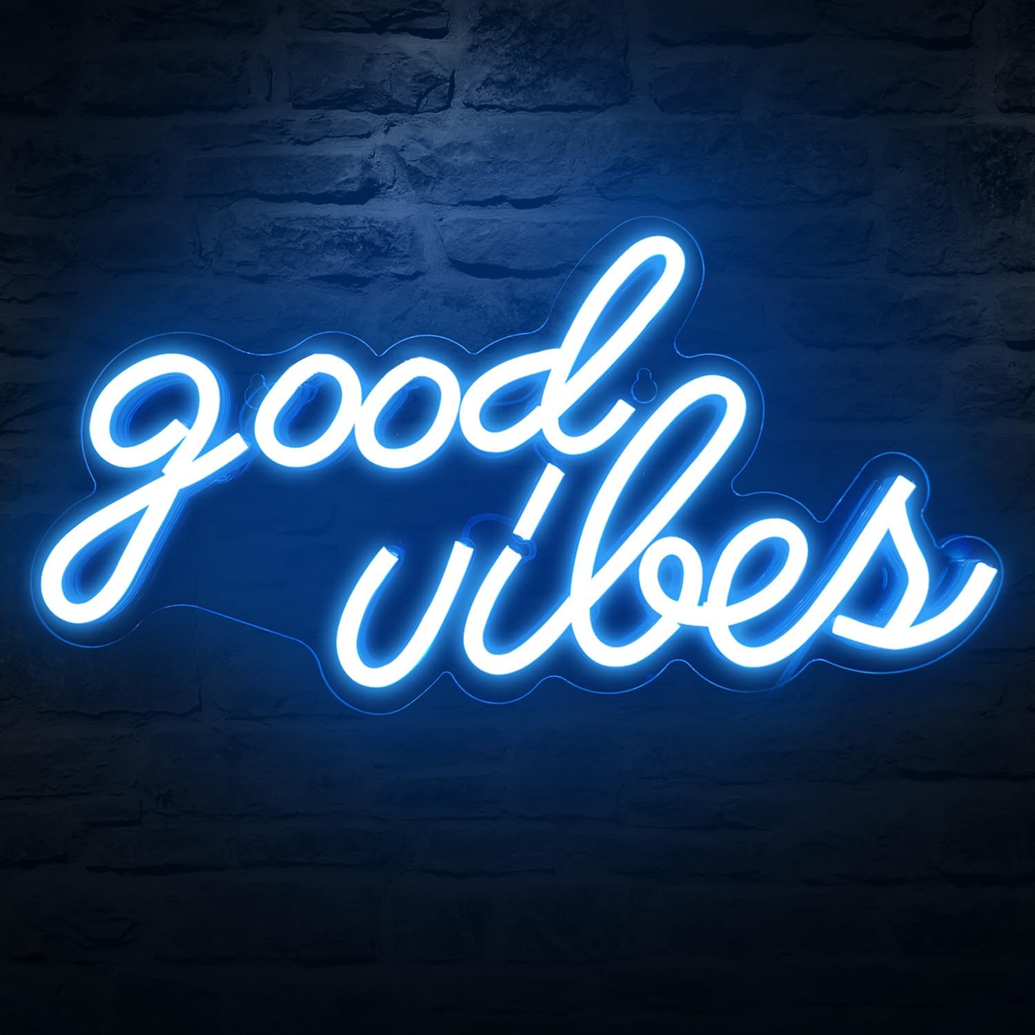 DECANIT Good Vibes Neon Sign Ice Blue, Cool LED Light for Wall Decor, Game Room, Man Cave, Bar, Streamer Setup, USB Powered Gamer Gift, 16.1x8.3 Inch