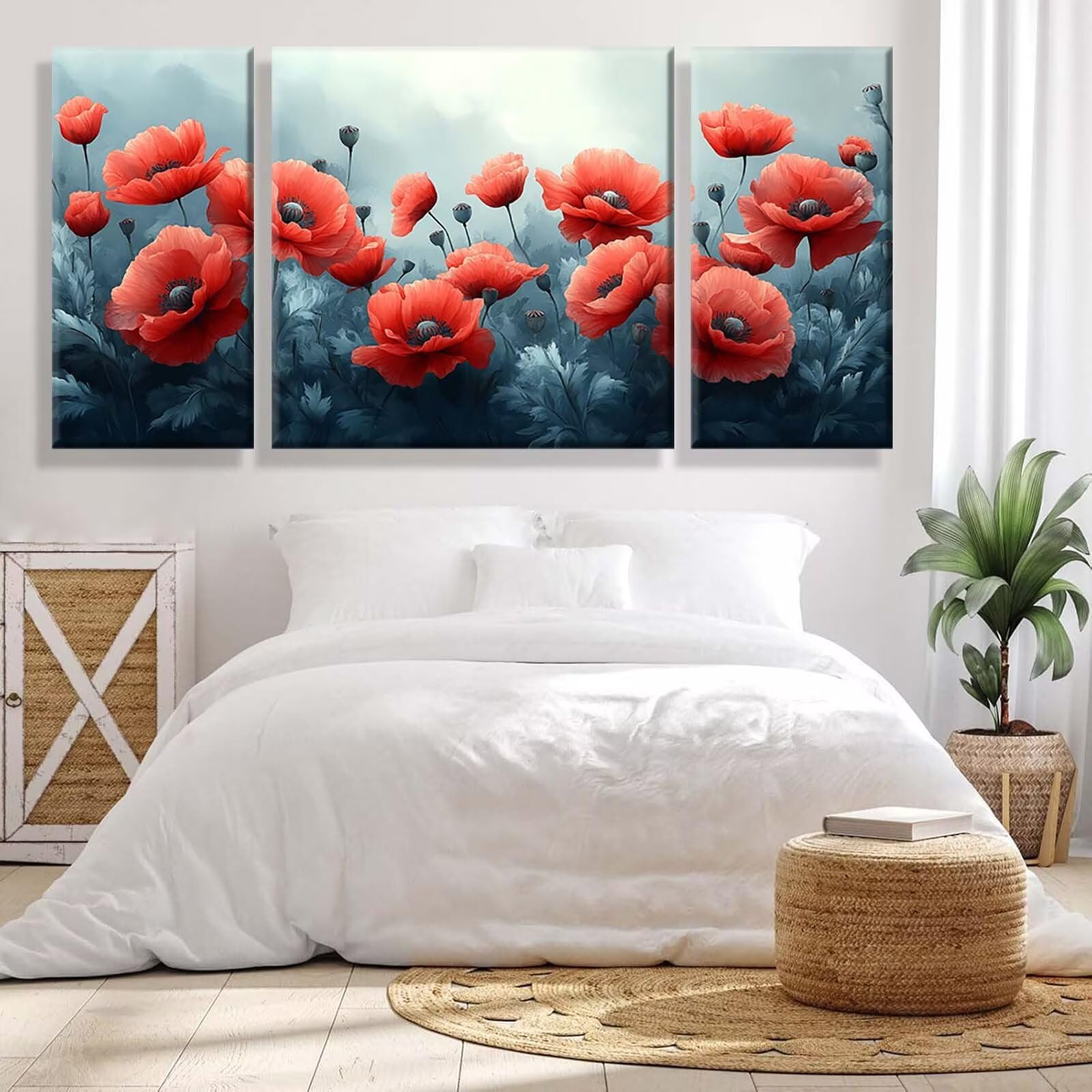 3 Pezzi Dipingere con i Numeri adulti, Paint by Numbers Pianta Papavero(3), Kit Lavoretti Creativi, Kit Pittura Acrilica Fai-da-Te, con Pennello, Decorazioni Casa 70x140cm (Senza Cornice) y1s-975