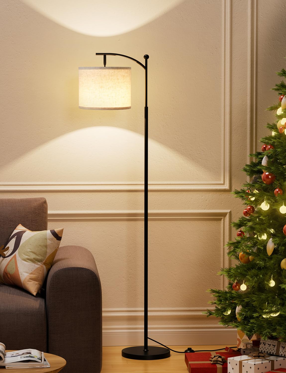 Ambimall 60' Modern Floor Lamp with Beige Shade, 9W LED Bulb — product photo