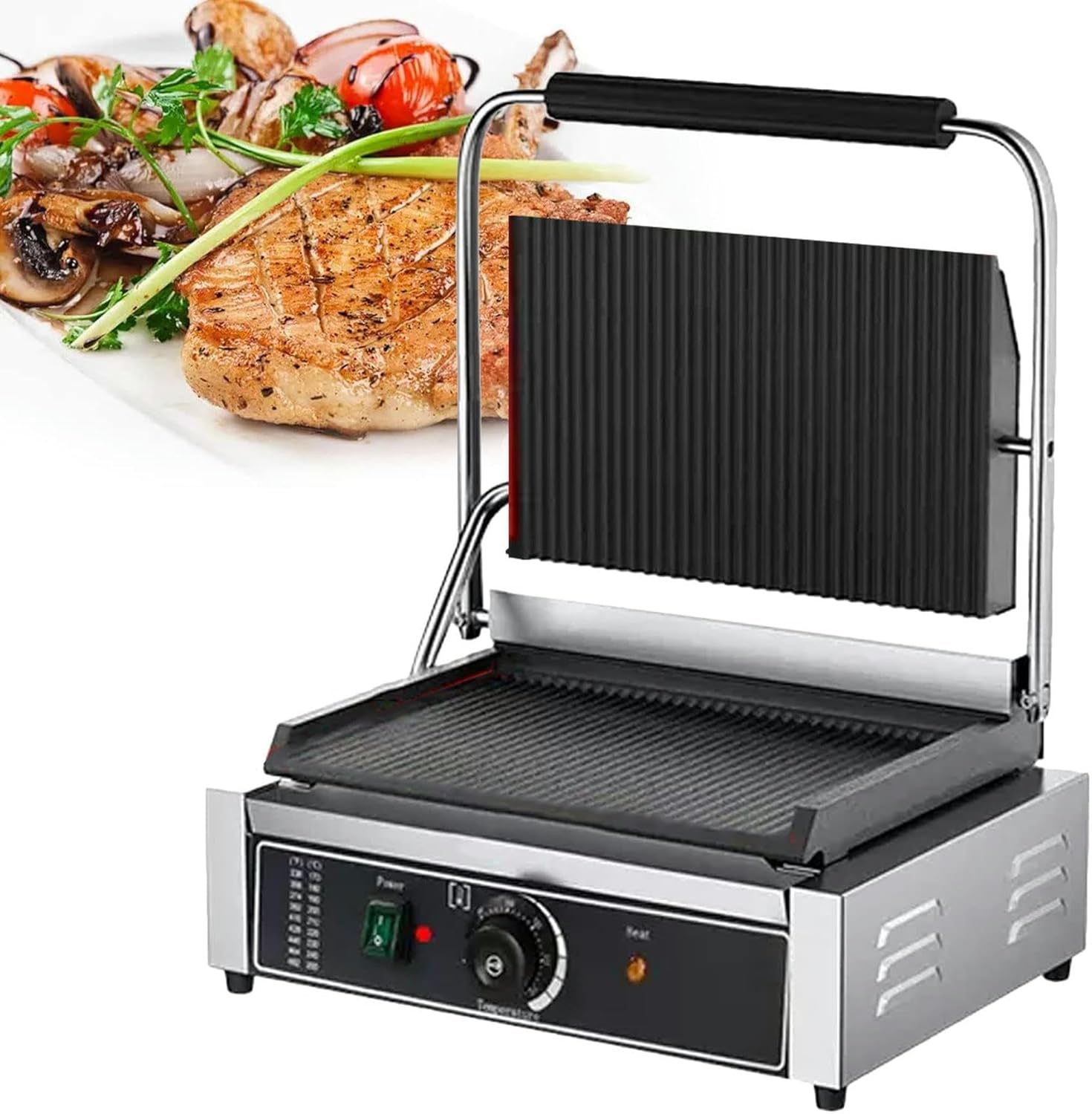 Electric Countertop Griddle Grill Stainless Steel Flat Griddle Hotplate BBQ Kitchen Grill Adjustable Temp Control Restaurant Grill for Camping Outdoor Tailgating Kitchen Home Barbecue