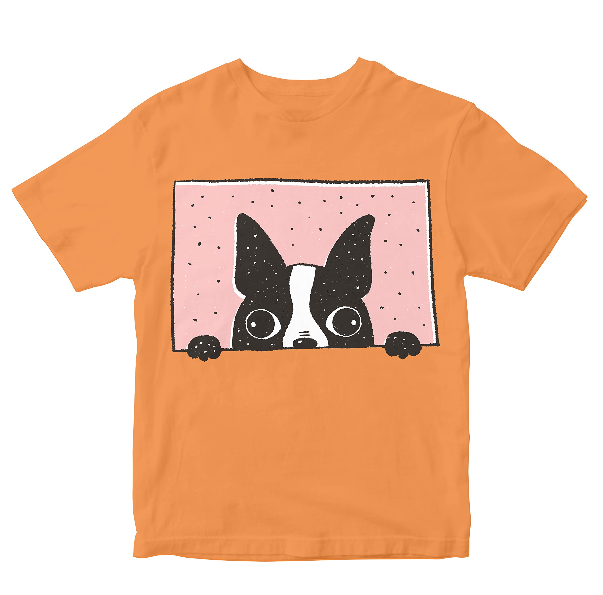 Heybroh Kids T-Shirt Boston Terrier Peeking 100% Cotton Kids Regular Fit Unisex T-Shirt