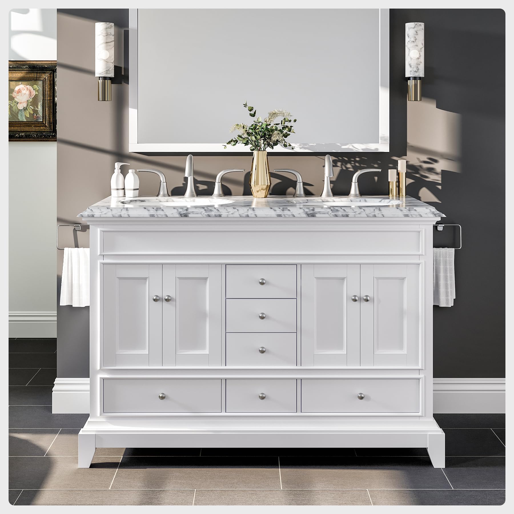Amazon.com: Charlotte 48-inch Farmhouse Bathroom Vanity (Quartz/White ...