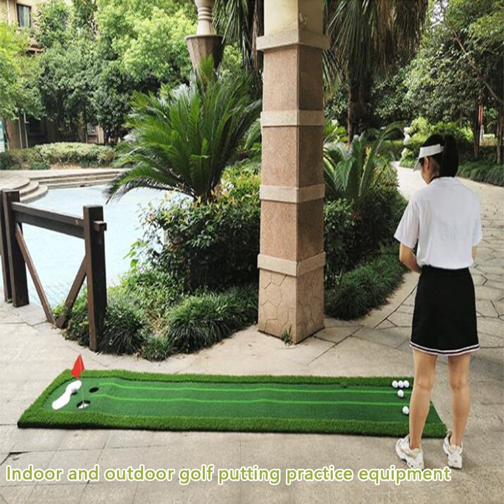 Tapete verde para golf – Ayuda profesional de entrenamiento en interiores y exteriores con banderas para práctica en el patio trasero, niveles de habilidad