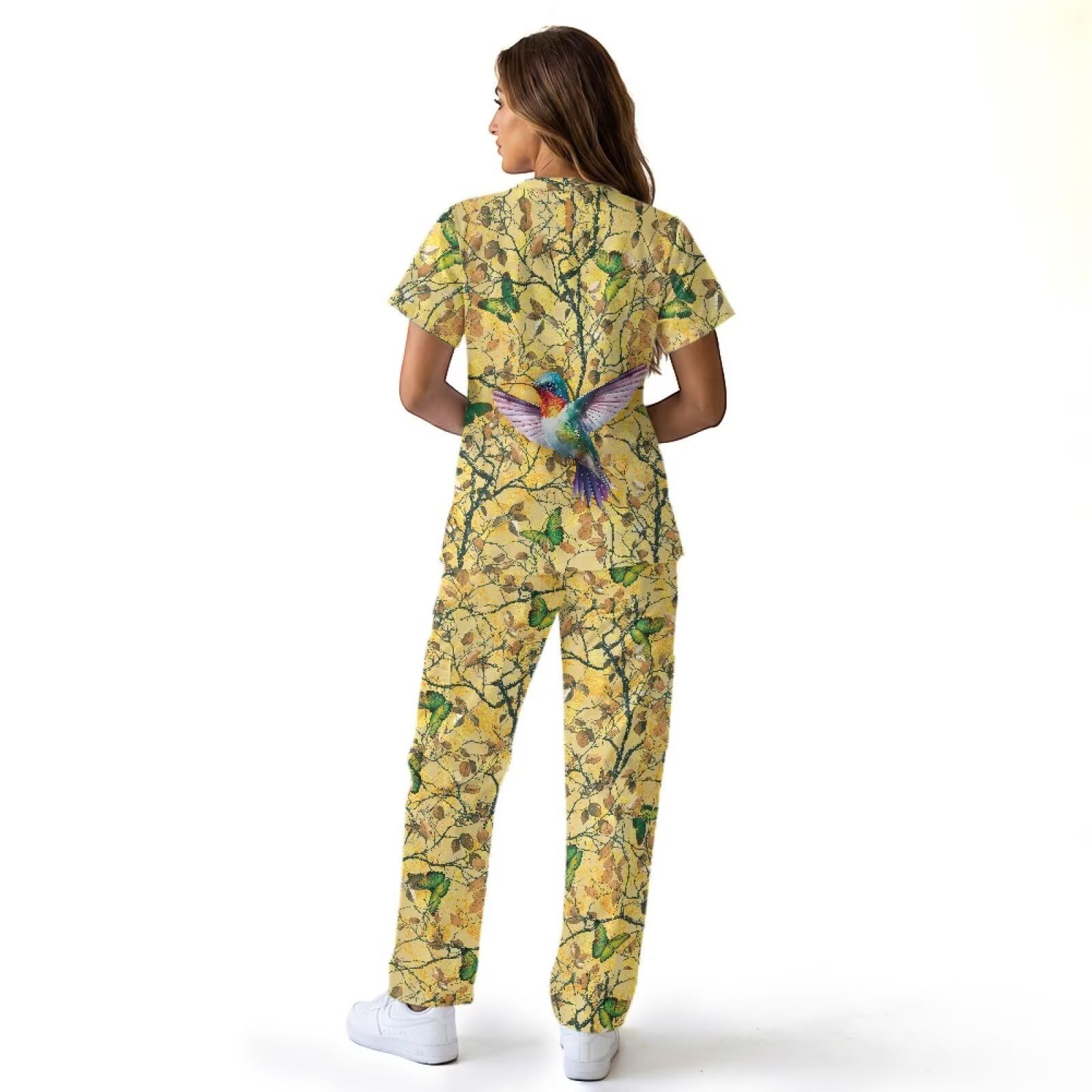 Hummingbird damskie zestawy peelingowe slim fit medyczne peelingi z elastyczną talią spodnie z szerokimi nogawkami żółty, asystent medyczny Essentials