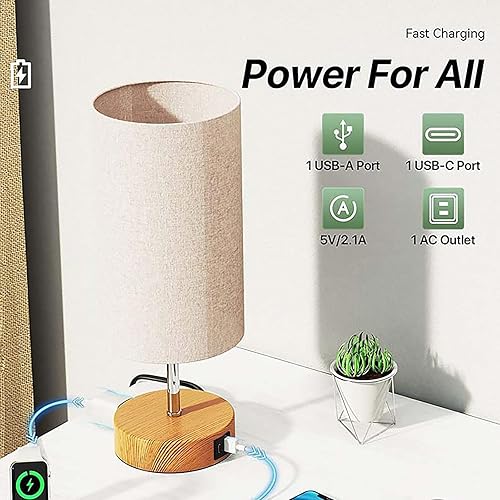 Miniatura 6 de Yolispa Lámpara de mesita de noche con control táctil con puertos USB C+A, salida de corriente alterna, lámpara de mesita de noche regulable para el