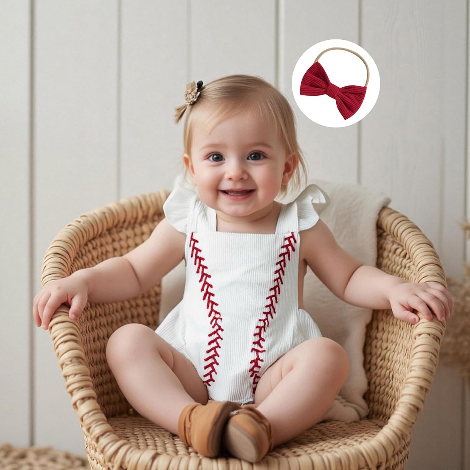 Infant Baby Girl Baseball Outfit Ruffle Sleeveless Bubble Romper Corduroy Overalls Bodysuit Newborn Summer Clothes - Image 3