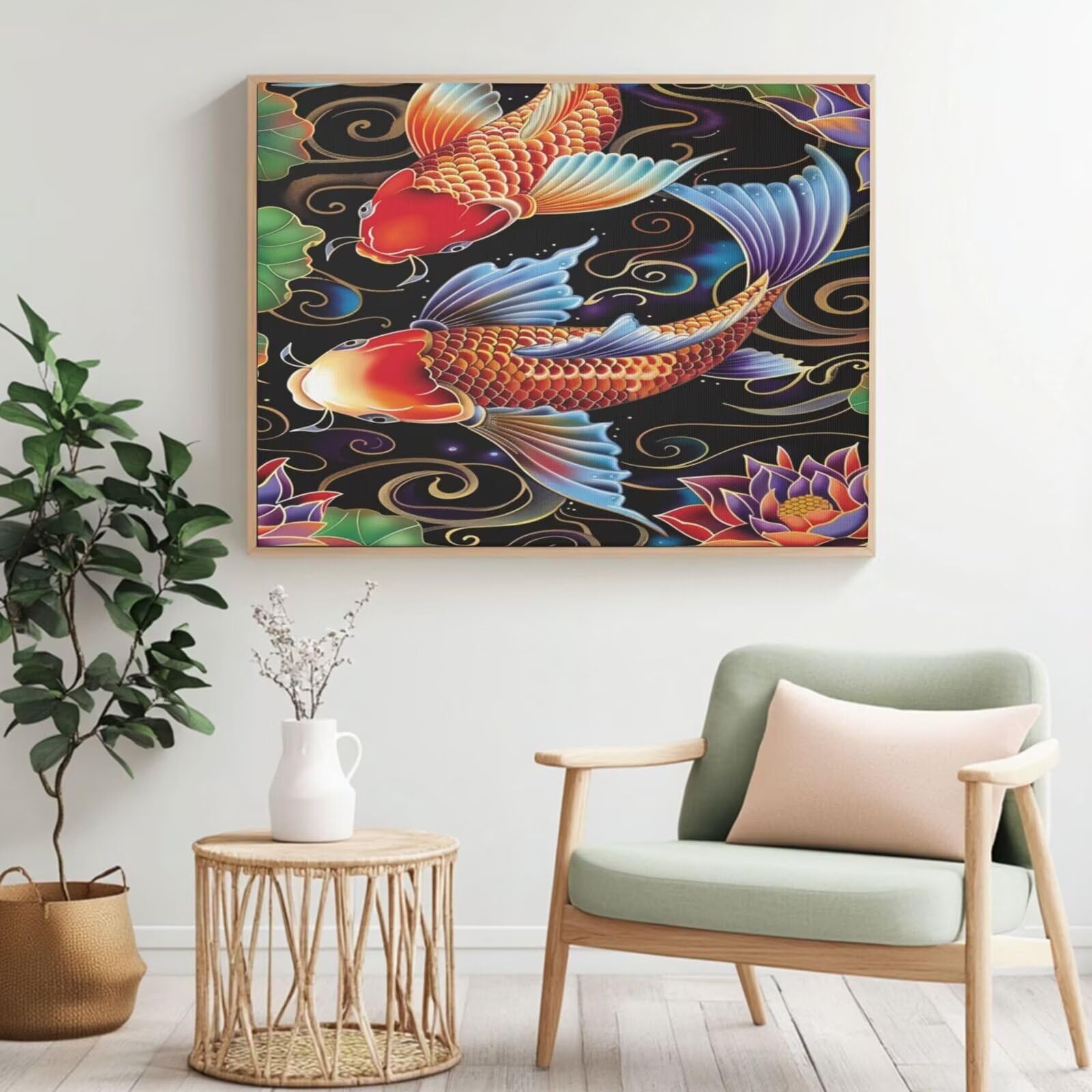 Kit per pittura con numero di pesci per adulti, pittura con numeri Koi, colori acrilici con numeri per adulti/principianti, pittura ad olio per la decorazione della parete della casa, 105 x 80 cm,