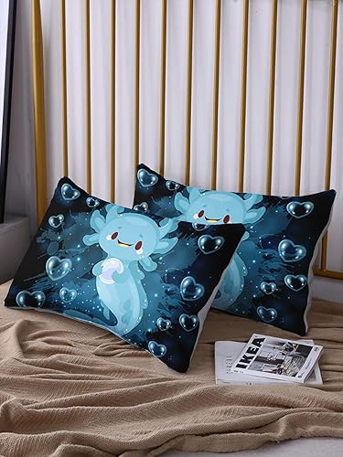 Miniatura 7 de HOSIMA Axolotl - Juego de ropa de cama con patrón de ajolote azul, tamaño individual, para decoración de dormitorio de niños, 1 sábana bajera + 2