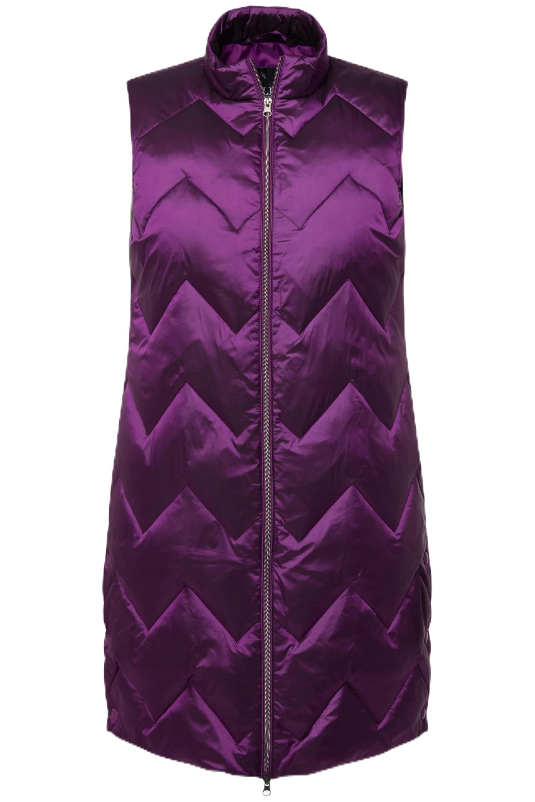 Ulla Popken Damen große Größen Übergrößen Plus Size Long-Weste, Two-Tone, Stehkragen, recycelt, 2-Wege-Zipper 820658