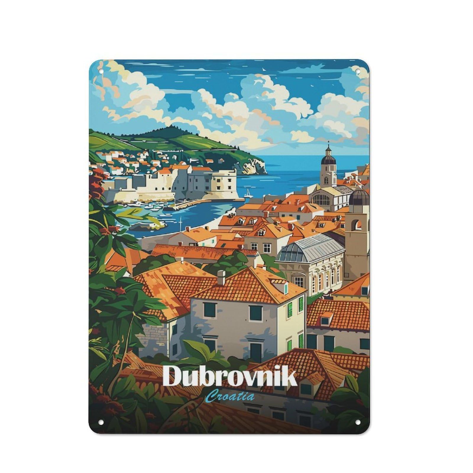 Classic Dubrovnik, Croatia Travel Metal Sign 40x30cm, Classic Pub Decor for Diner, Restaurant, Shed Or Kitchen