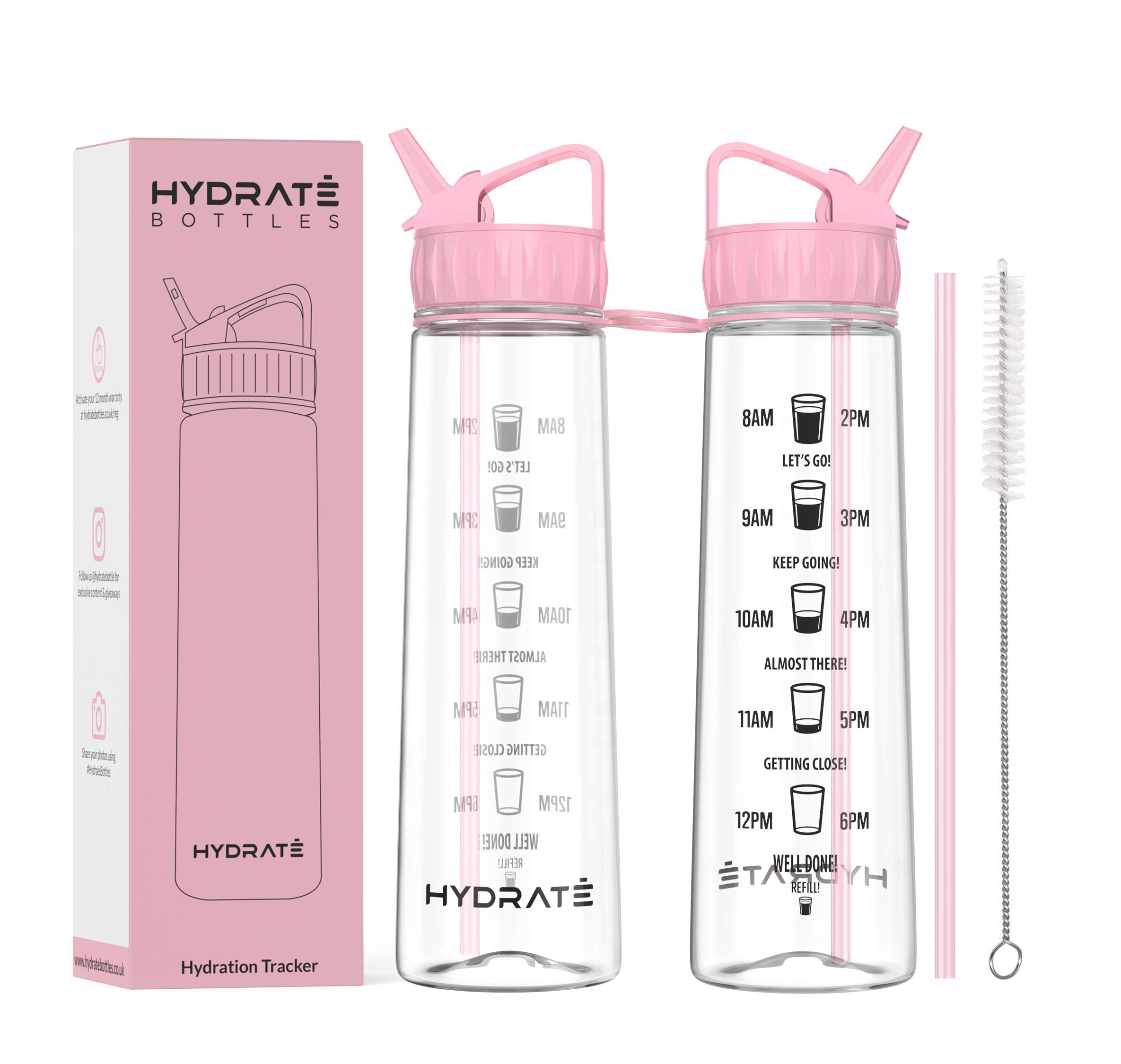 HYDRATE900ml Water Bottle with Straw - BPA-Free, Leak-Proof Water Bottle with Time Markings, Flip Cap, Strong Material, Drop-Proof, Suitable for Gym, School, Office, Sports, Outdoor Use