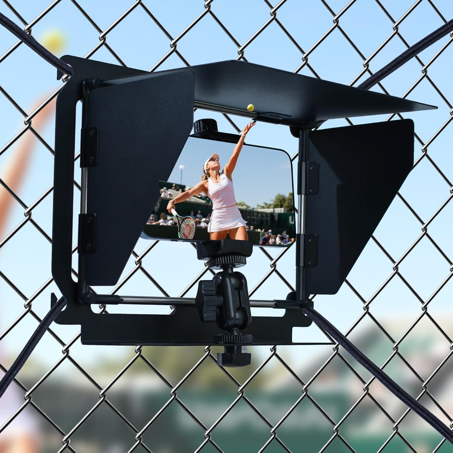 Cell Phone Fence Mount with 3-Sided Independently Adjustable Sunshade Panels, Fully Movable Angle Design for Streaming, Video Recording & Content Creation (Black)