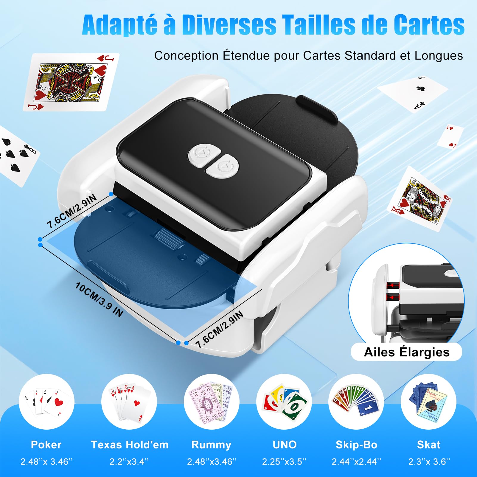 Mélangeur de Cartes Automatique et Manuel Électronique - Portable, Silencieux et Rapide pour 1 à 2 Jeux - Compatible avec Poker, Blackjack, Texas Hold’em, Phase 10 - Inclut Sac de Rangement