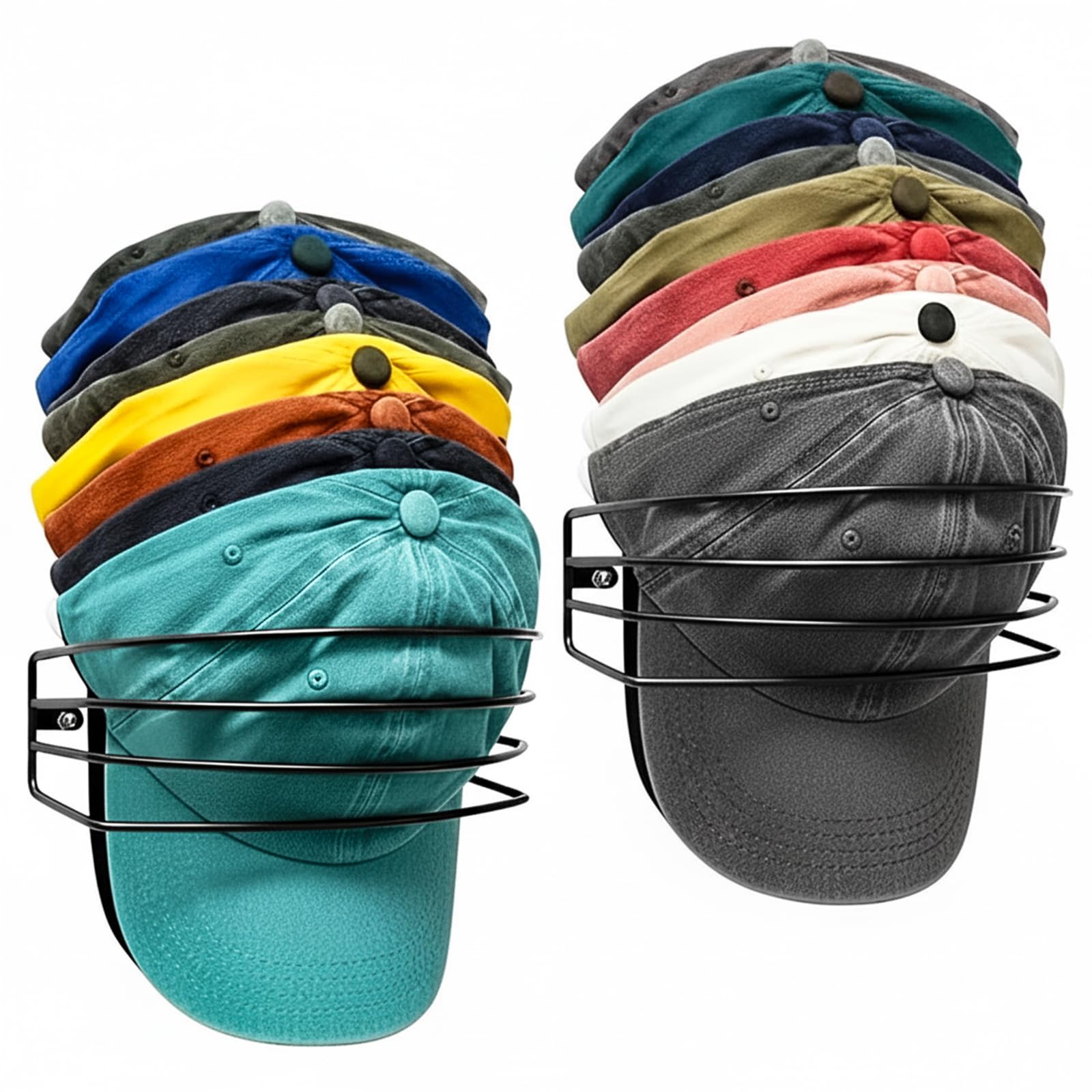 Organiseur mural casquette en métal noir x2 pour placard