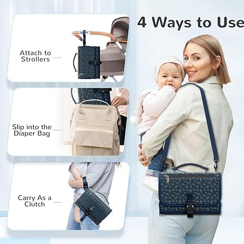 Miniatura 6 de Cambiador portátil con correa para el hombro, cambiador de viaje desmontable con almohada para la cabeza, cambiador de pañales portátil ligero e