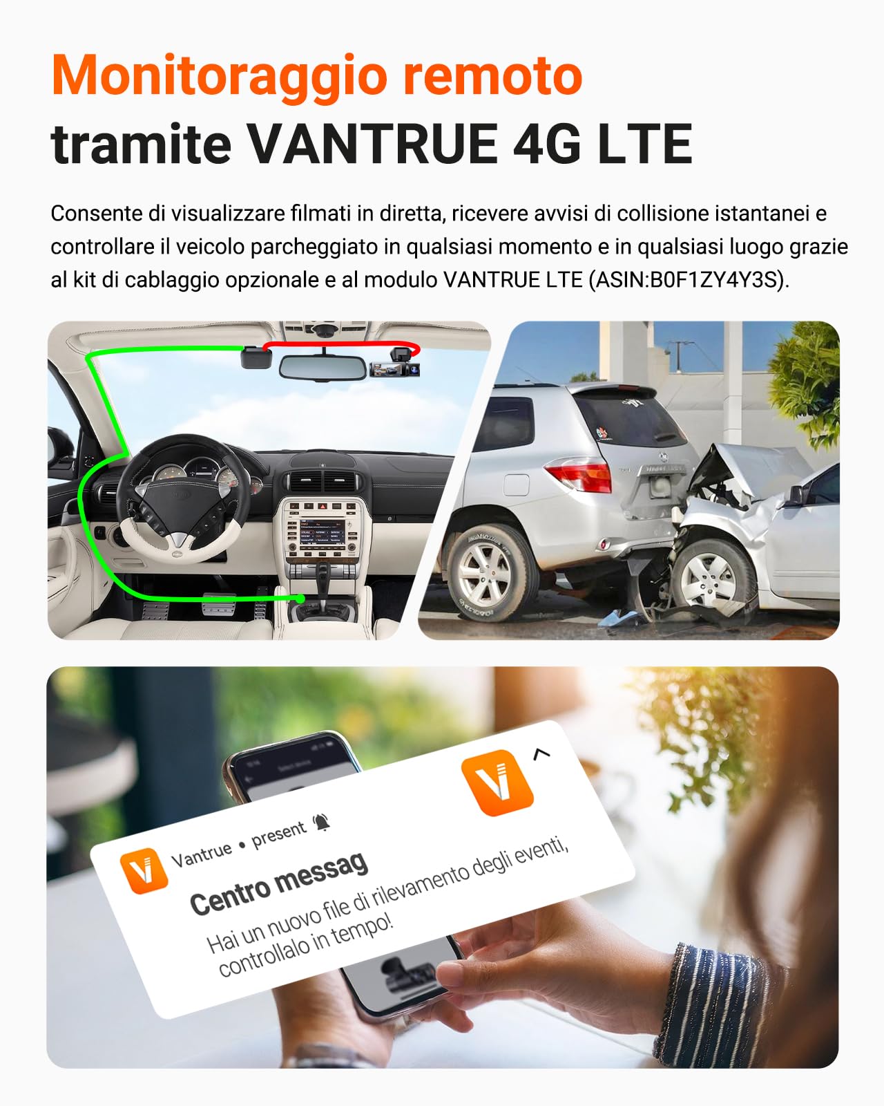 VANTRUE N4 Pro S Dash Cam Auto 4K +1080P+2.7K, STARVIS 2 Telecamera per auto, Modalità Parcheggio 24H, HDR 5GHz WiFi e GPS Dashcam Fronte Retro, Super Visione Notturna, LTE Remoto Opzionale, Max 1TB