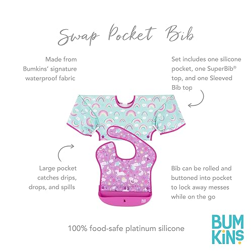 Miniatura 6 de Bumkins Baberos de silicona para niñas o niños, bebés y niños pequeños de 6 a 24 meses, imprescindibles para comer, alimentar, combinar tela