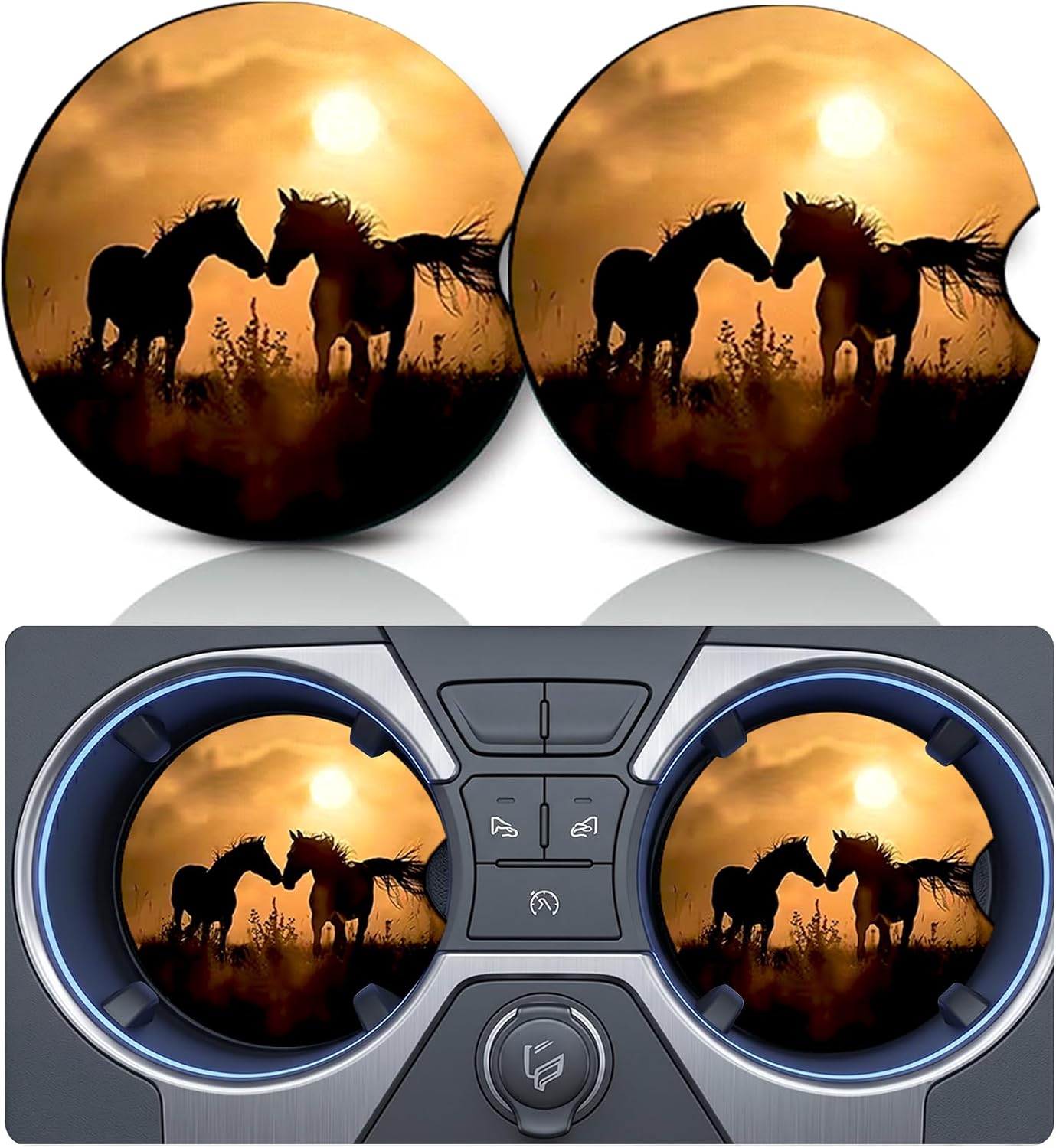 2PCS Running Horse Car Cup Holder Coasters Universal Anti-Slip Rubber Mat