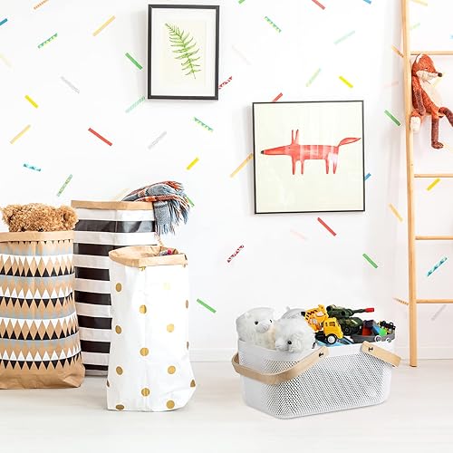 Miniatura 6 de Sadnyy 4 cestas de almacenamiento de malla de plástico para cosecha de jardín con mango de madera, contenedor de malla multifuncional para gabinete