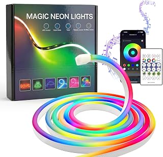 Neon LED Streifen 2m RGB IC, IP67 Wasserdicht USB LED Strip mit Bluetooth App und IR Fernbedienung, Musik Sync, Flexibel Silikon Lichtband, Magic Color für Wohnzimmer, Schlafzimmer, Wand