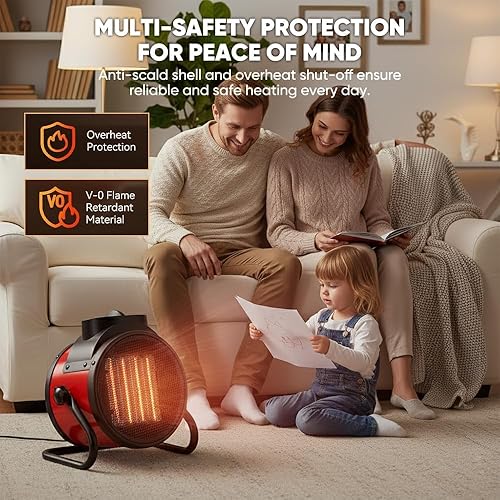 Miniatura 2 de Potente cañón de calefacción portátil de 2000 W, calentador de espacio con inclinación ajustable para uso en exteriores e interiores, calentamiento