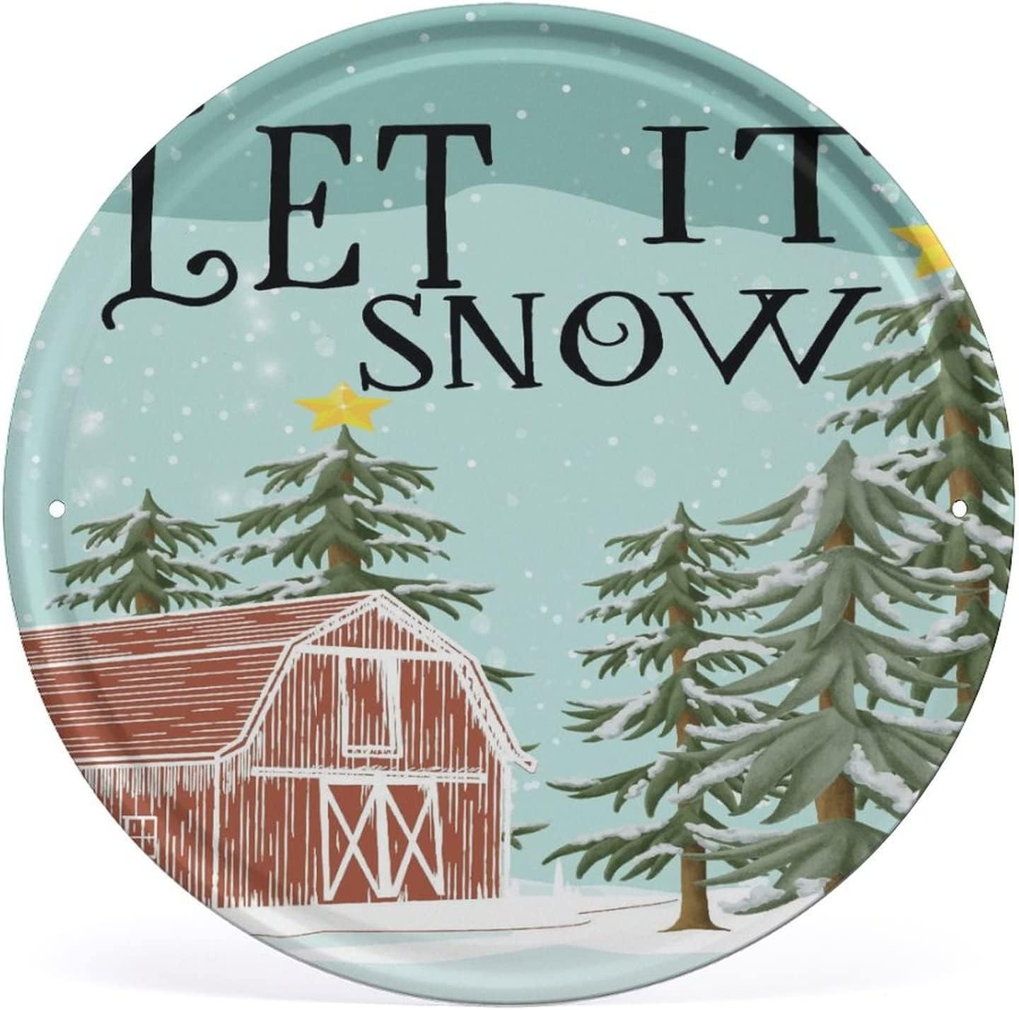 Round Metal Tin Sign Holiday Christmas Let It Snow Retro Tin Sign Funny Vintage Novelty Sign 12x12 Inch for Kitchen Pub Yard Garden Farm Man Cave Coffee Bar