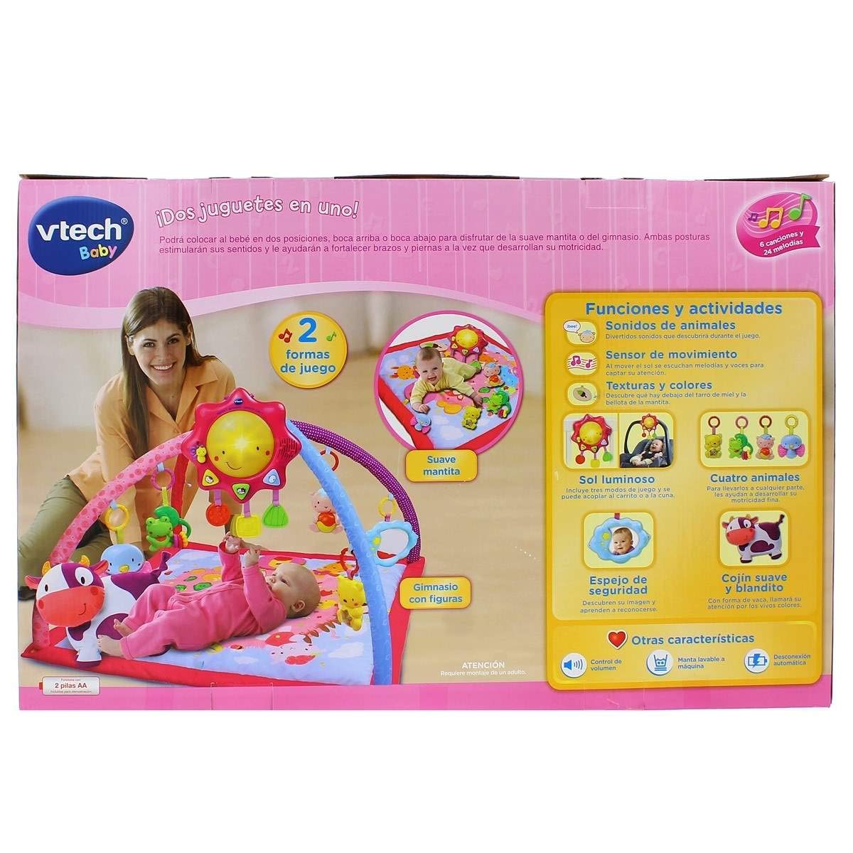 VTech Mantita de Juego cantarín 2 en 1, Manta y Gimnasio de Aprendizaje para bebé con más de 40 Canciones, Frases y melodías, Panel extraíble, Color Rosa (80-146457)