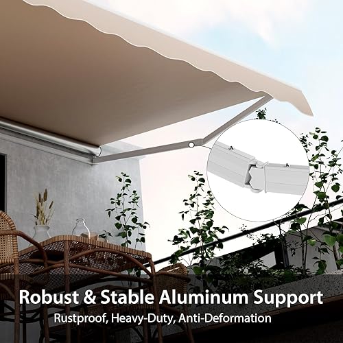 Miniatura 5 de Tangkula - Toldo retráctil de 10 pies x 8.2 pies, toldo de aluminio para patio con mango de manivela y poliéster resistente al agua, toldo retráctil