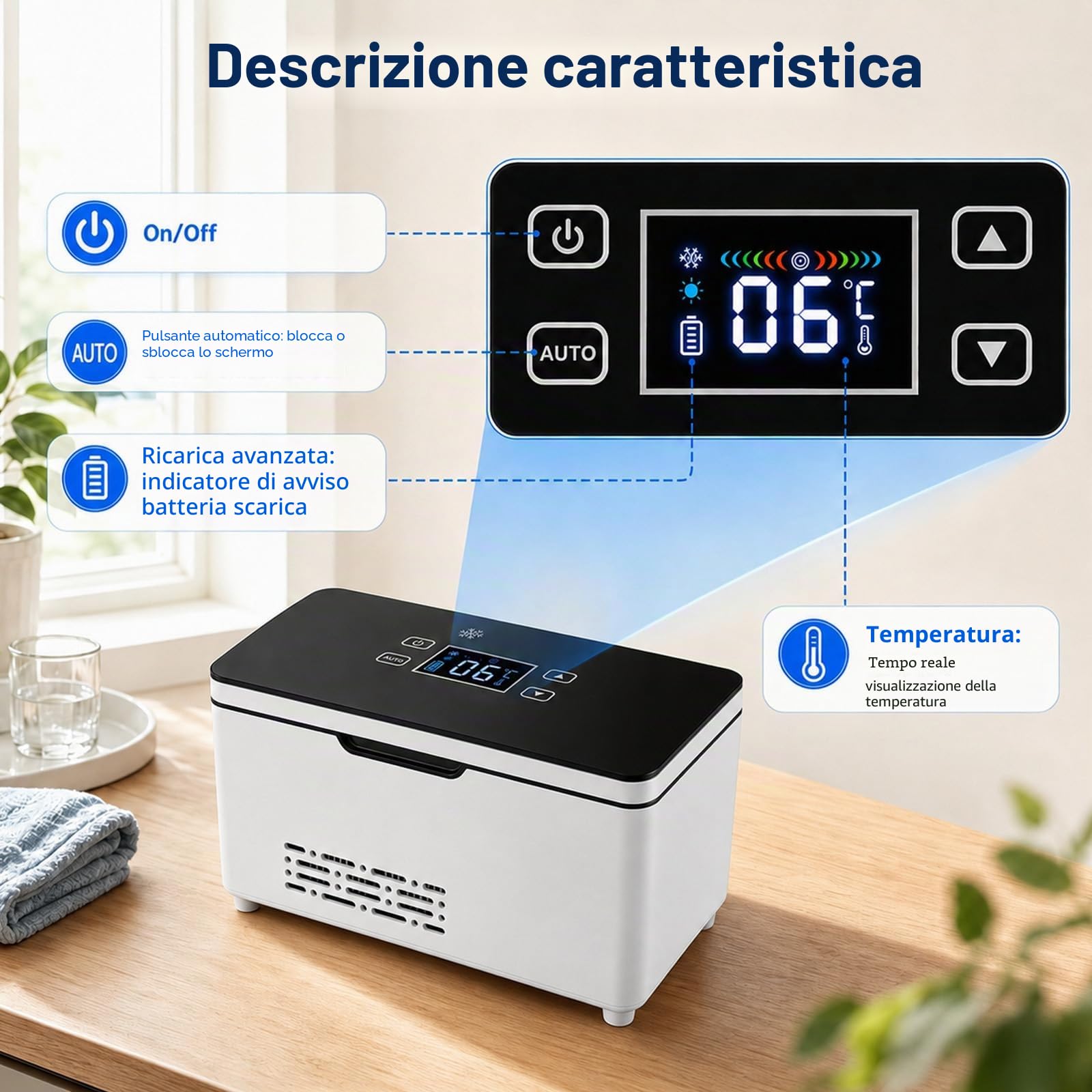 Frigo portatile elettrico, a batteria, per insulina e peptidi, indicatore LED regolabile da 0 a 18 °C, con due batterie da 10600 mAh, per casa, viaggi, auto
