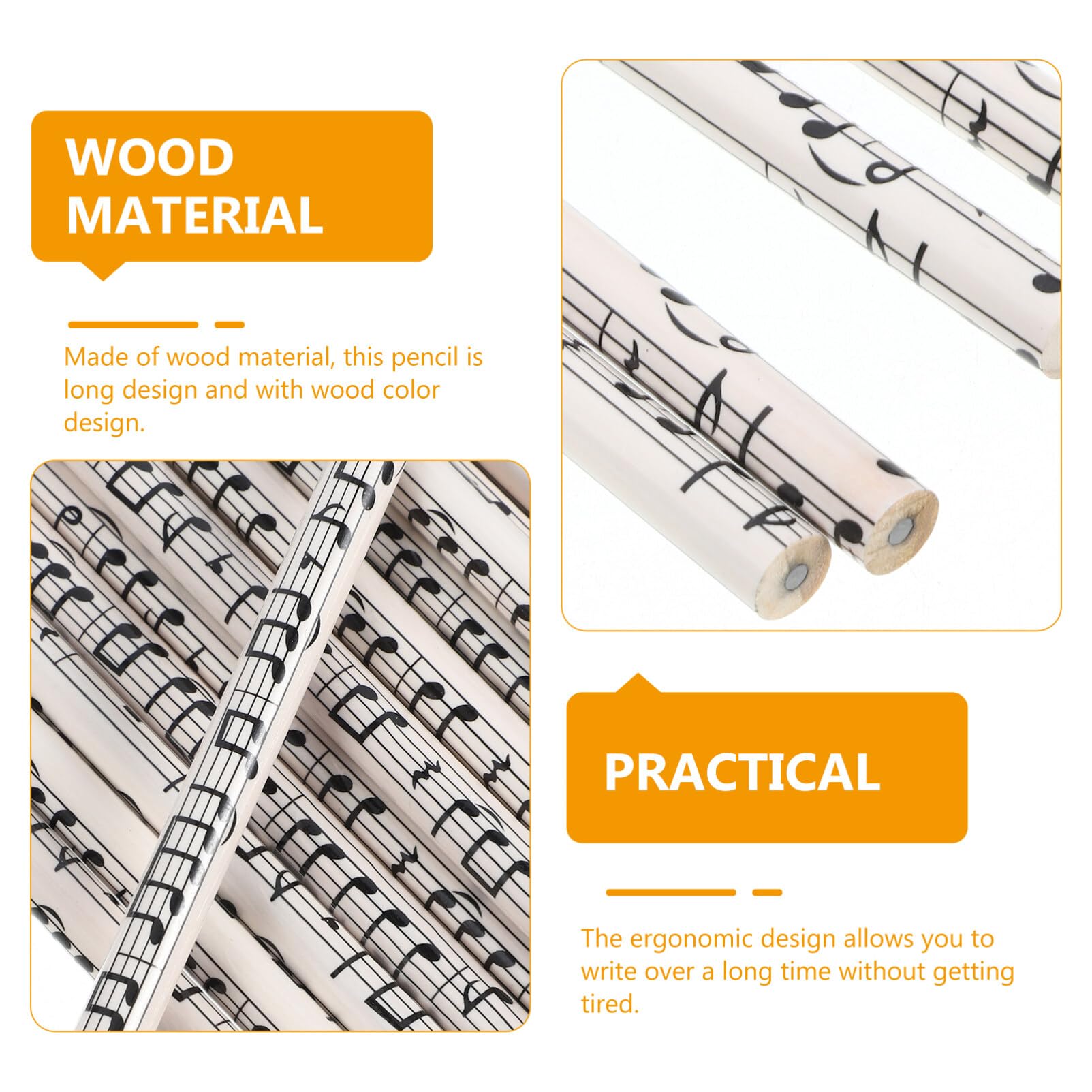 TEHAUX 36 Pack Music Note Pencils with Erasers & Sharpener White Musical Themed Round Wooden Pencils 6 Inch Funny Stationery School Writing Supplies for Students Piano Teacher Choir Party Favours - Image 4