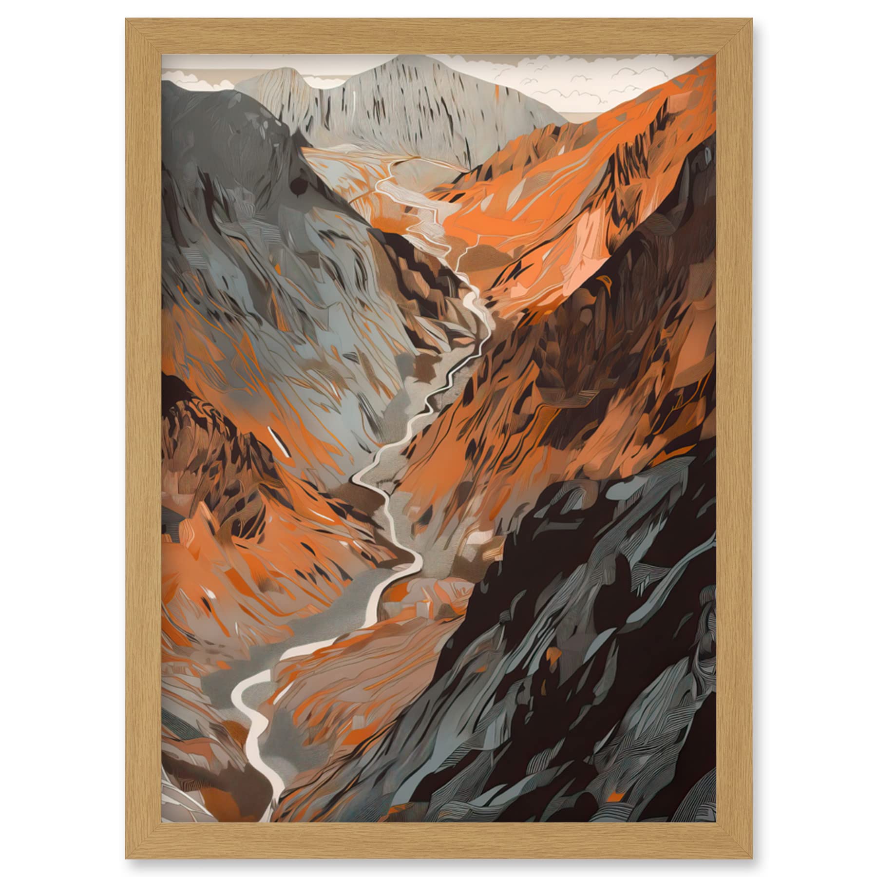 Artery8 Scaffel Pike Hiking Trail Rocky Mountain Landscape Artwork Framed Wall Art Print A4