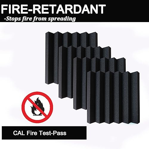 Miniatura 4 de Paquete de 12 paneles acústicos, paneles de espuma a prueba de sonido de 2 x 12 x 12 pulgadas para pared, cuñas insonorizadas ignífugas, espuma