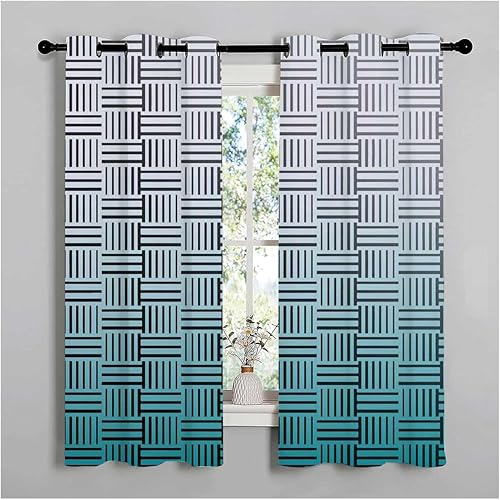 Miniatura 2 de Cortinas De Cocina Modernas White Cyan Gradient Geometric Checked Patio Door Blinds for Sliding Door Curtain Wall 72Inch Width by 85Inch Length,2