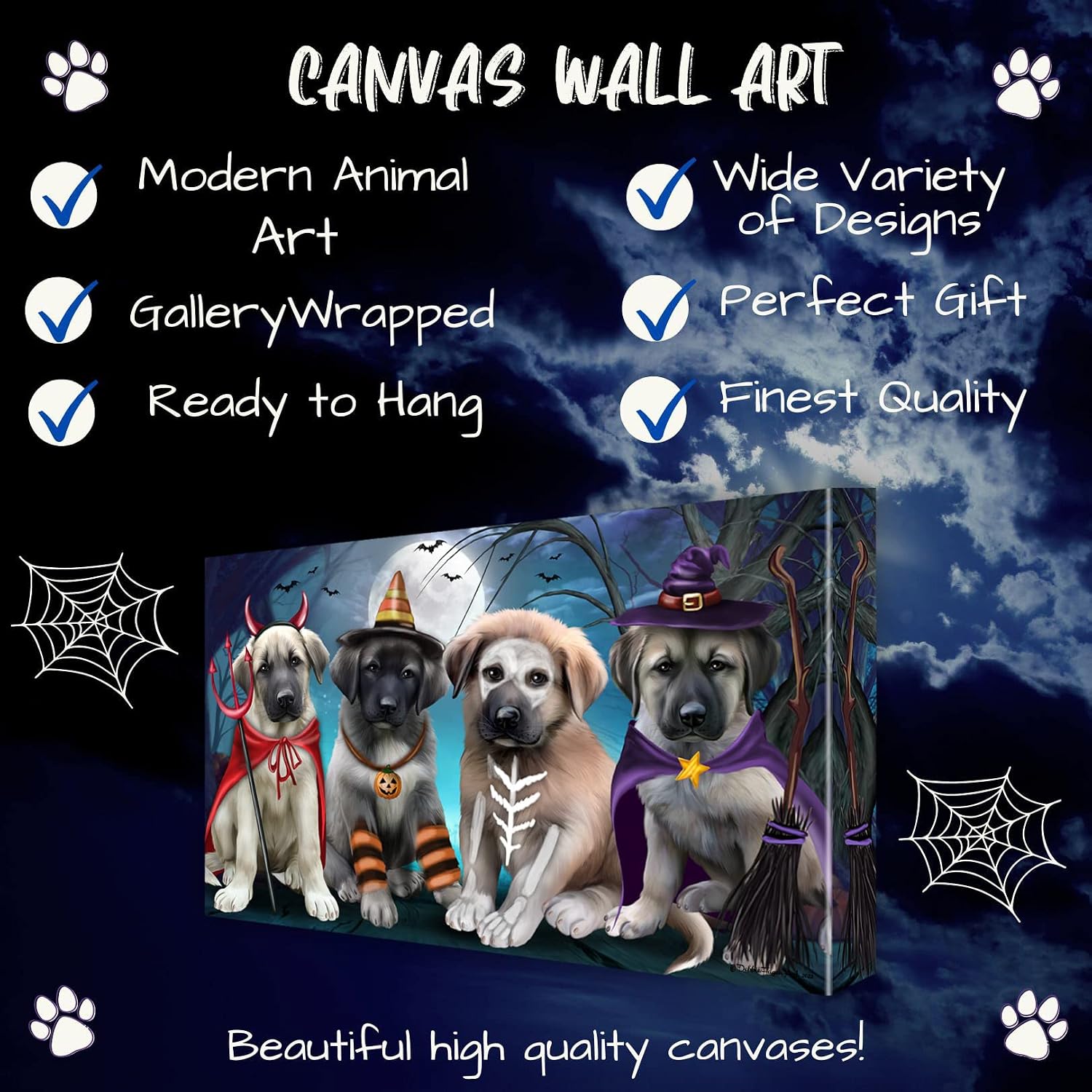 Doggie of the Day Halloween with Anatolian Shepherd Dogs Canvas Wall Art - Premium Quality Ready to Hang Room Decor - Flat Rolled 11" x 14"