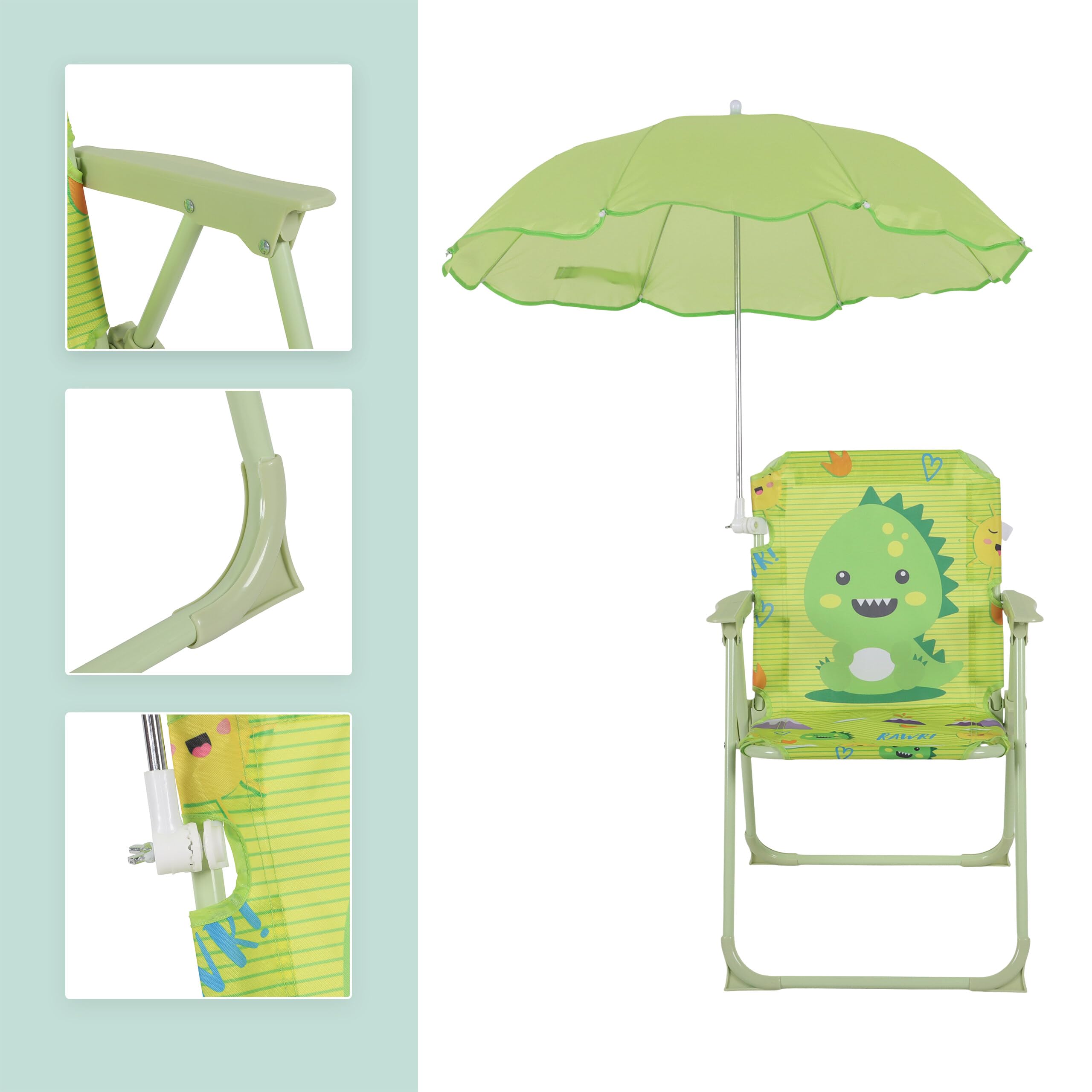 Relaxdays Chaise Pliante Enfant de Camping avec Parasol, Motif Monster, 51,5x36x37,5 cm, Multicolore