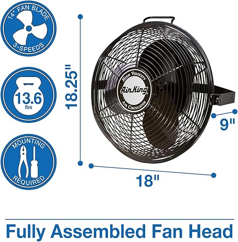 Miniatura 4 de Air King ventilador de grado industrial 9314 alta velocidad para montar en múltiples superficies 14 pulgadas