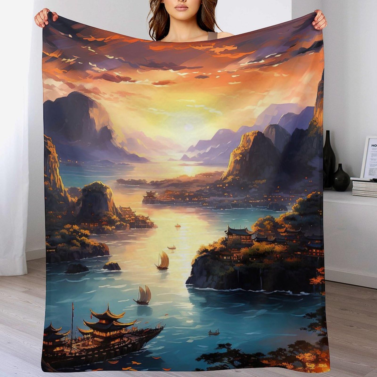 Polaire De Flannel Couverture Chaude Douce Plaid Baie d'Halong Chambre Canapé