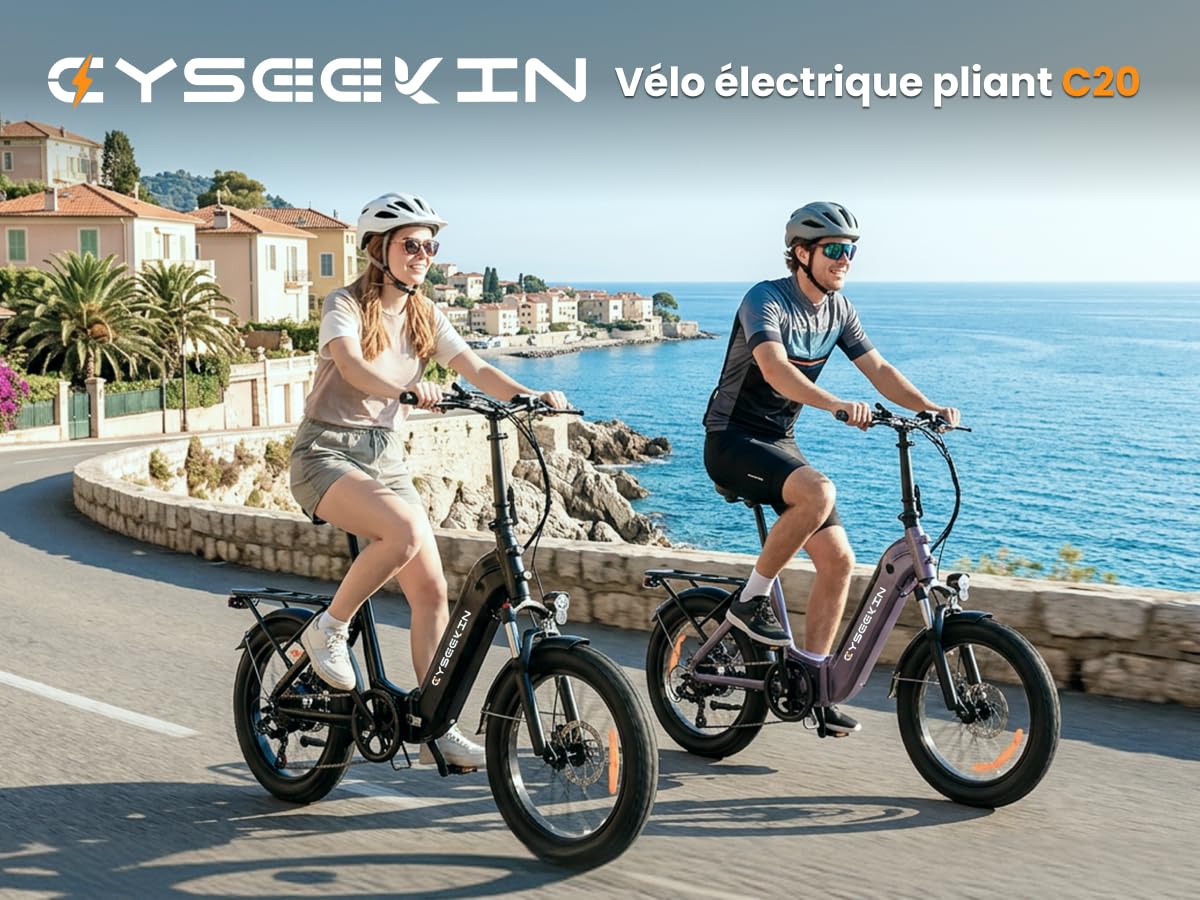 C20 E Bike Vélo pliant 20 x 3,0 avec freins hydrauliques, batterie 48 V 15,6 Ah jusqu'à 120 km, moteur 250 W 25 km/h, écran couleur LCD Shimano 7 vitesses Vélo électrique pour homme et femme