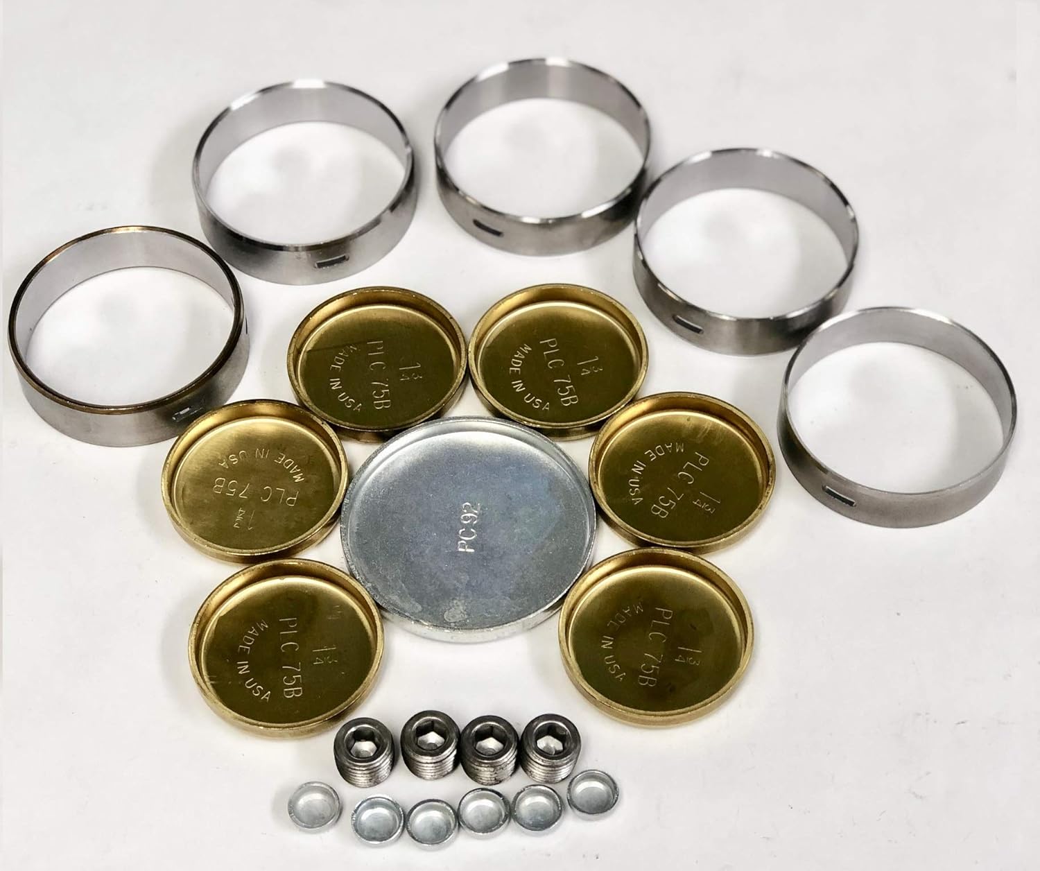 Brass Freeze Plugs & Cam Bearings Set Compatible with Ford bb 330 352 360 361 390 391 427 428