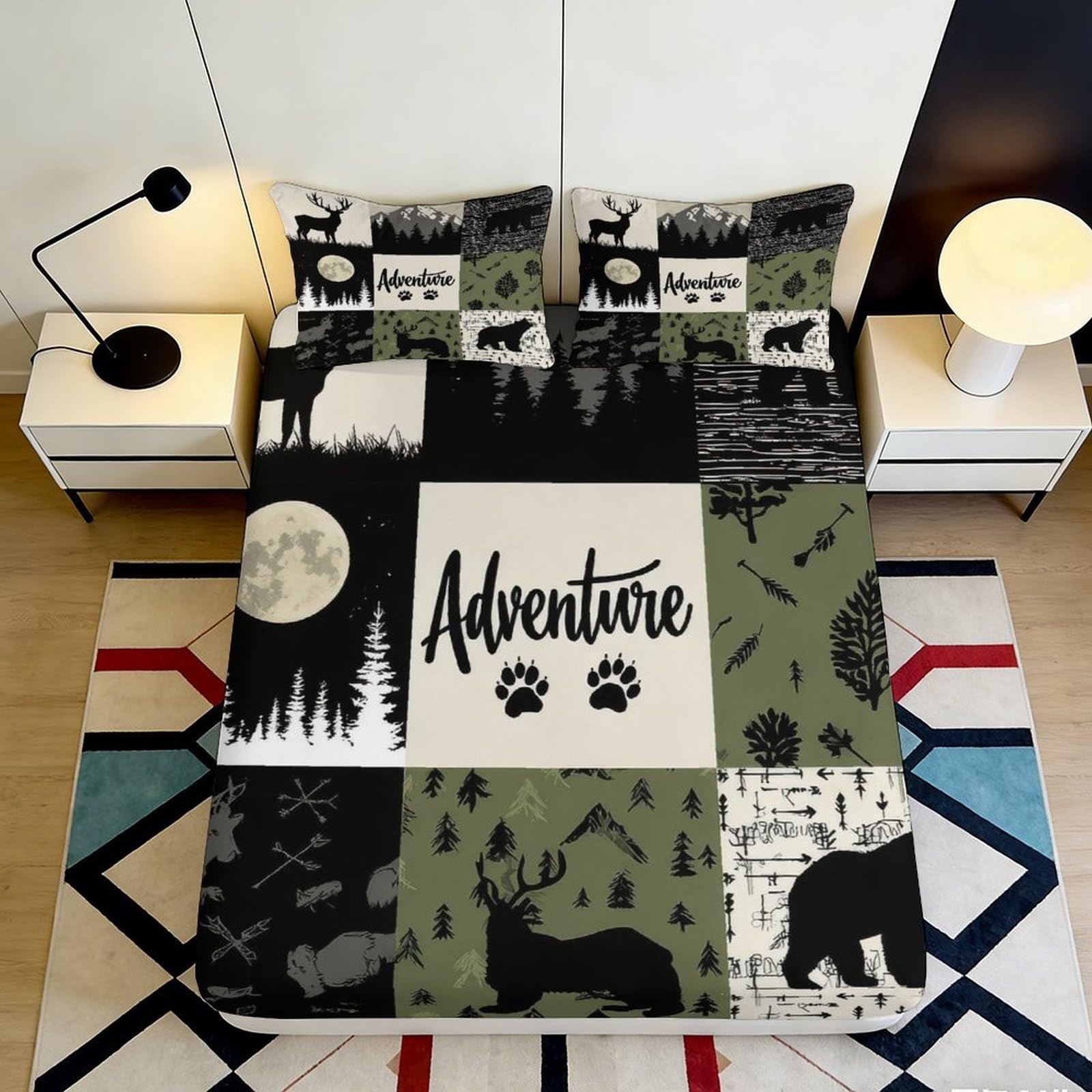 3D Printed Adventure Forest Fitted Sheet Microfiber Soft Breathable Wildlife Bed Cover for Bedroom Dormitory Guest Room Mattress Protection 200x200x25cm