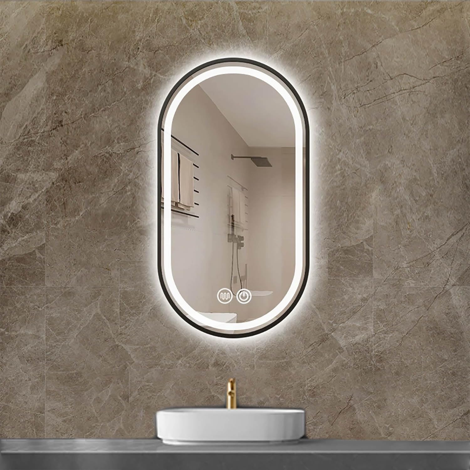 FGXHHS Modern Oval LED with Adjustable Light and Touch Defogging for Vanity Entryway