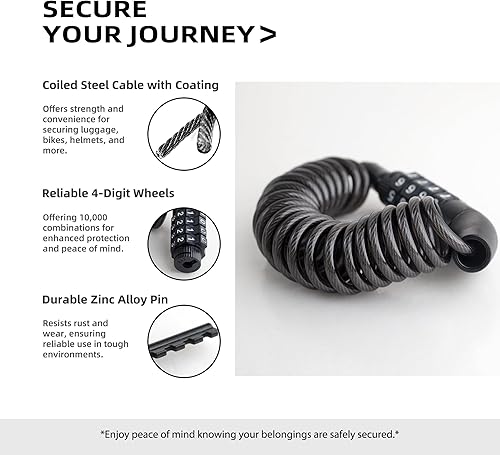Miniatura 4 de Pequeño Combo Cable de bloqueo de bicicleta, cerradura de cable de combinación retráctil con código, para equipaje seguro de viaje, maleta, scooter