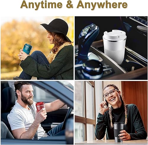 Miniatura 19 de Taza de café de viaje a prueba de derrames, a prueba de fugas, taza de café aislada de 12 onzas con tapa de rosca, vaso de acero inoxidable al Marrón