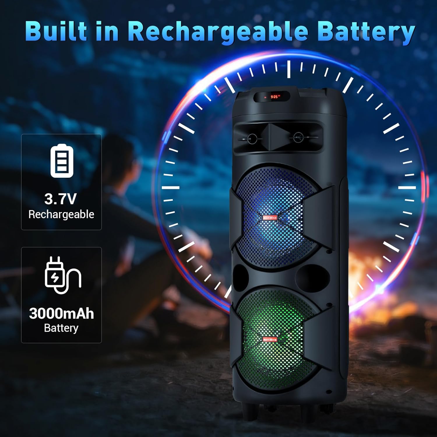 Portable Party Bluetooth Speaker with Microphone & Remote, Rechargeable Wireless PA Speaker System with FM Radio, DJ LED Light, Karaoke Machine Support USB/TF/AUX/TWS for Camping/Wedding
