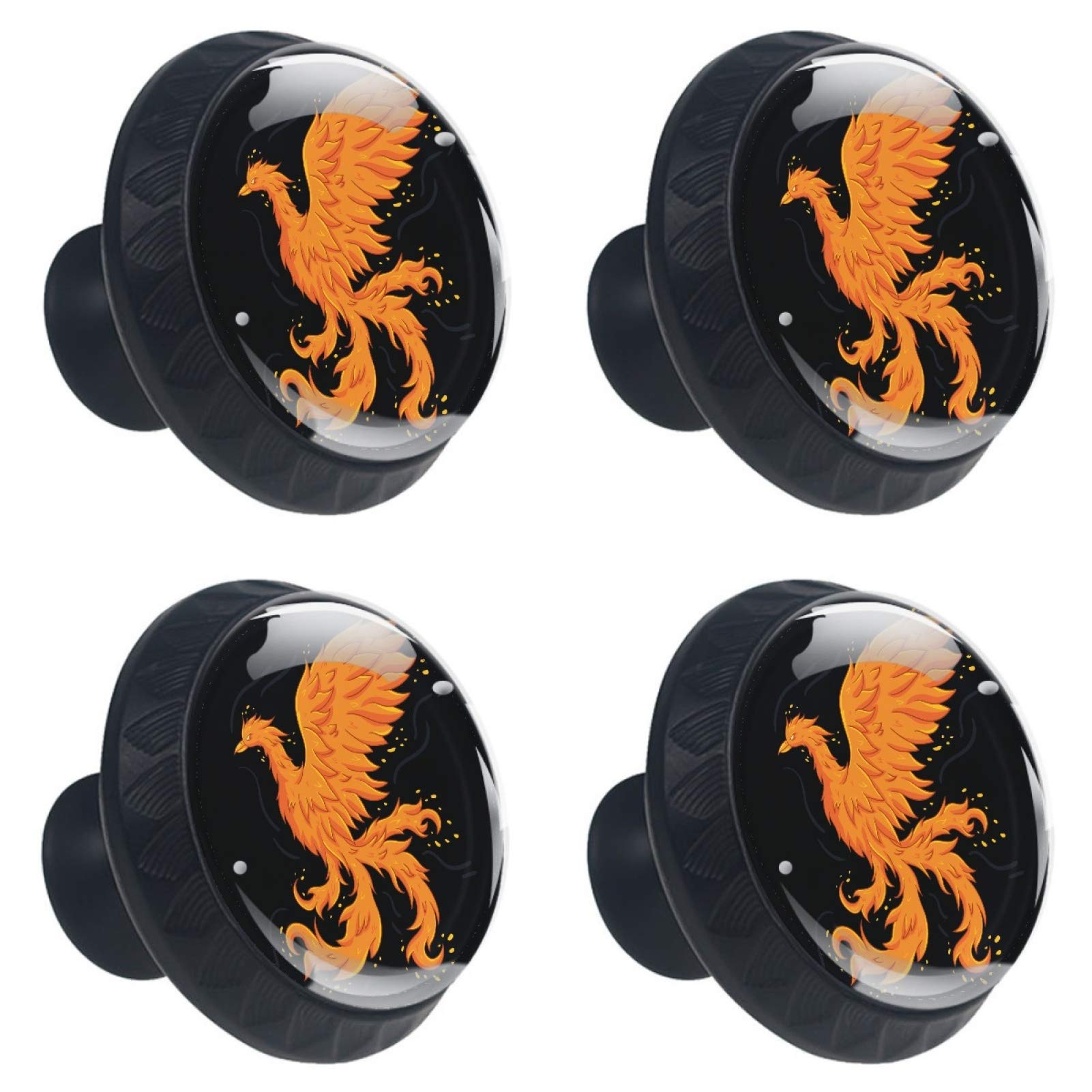 Boutons de meuble ronds motif phénix en verre 30mm x4