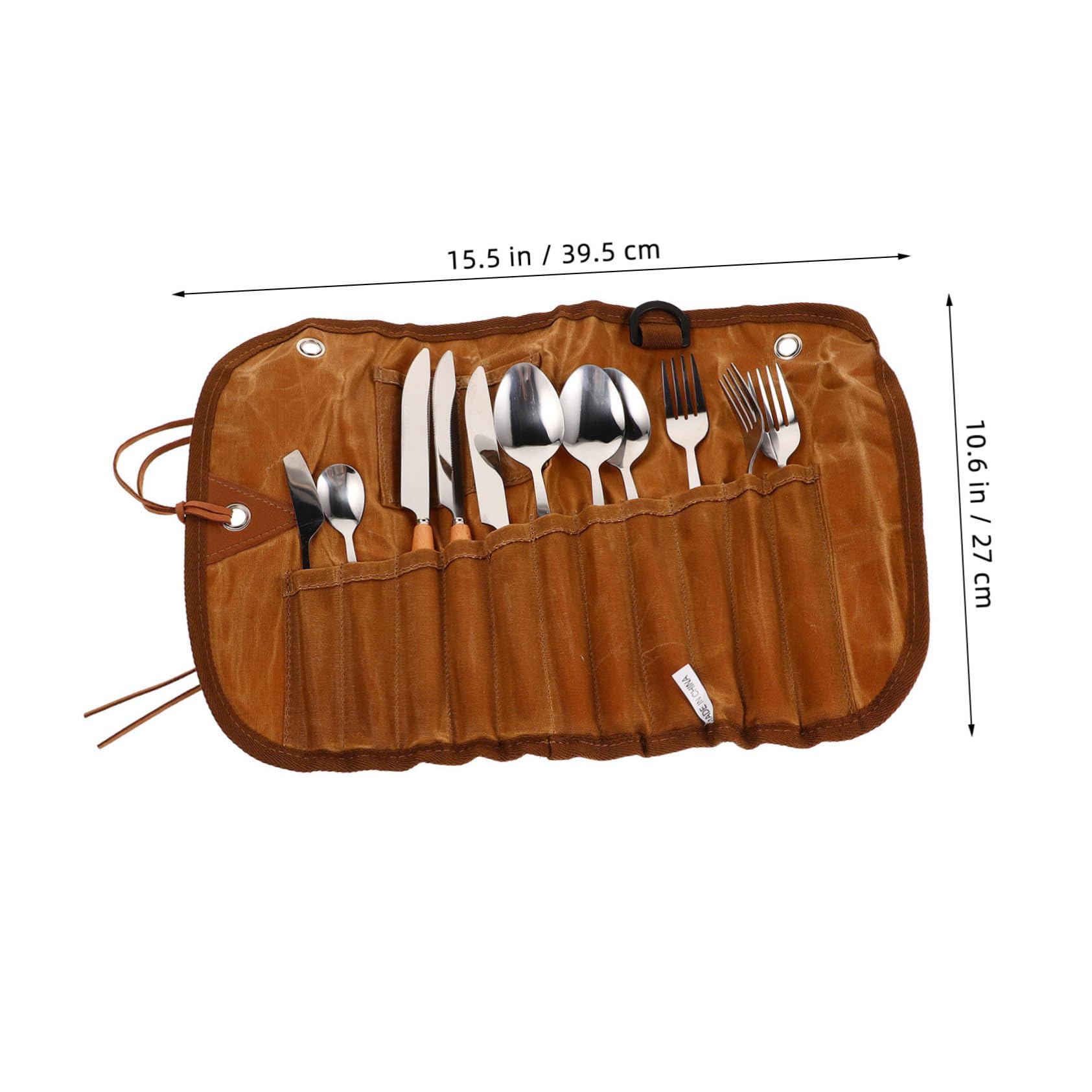 Set di Posate da Viaggio in Acciaio Inox, Marrone | Borsa Contenitore, Include Cucchiai e Forchette, per Picnic All’aperto e Spostamenti