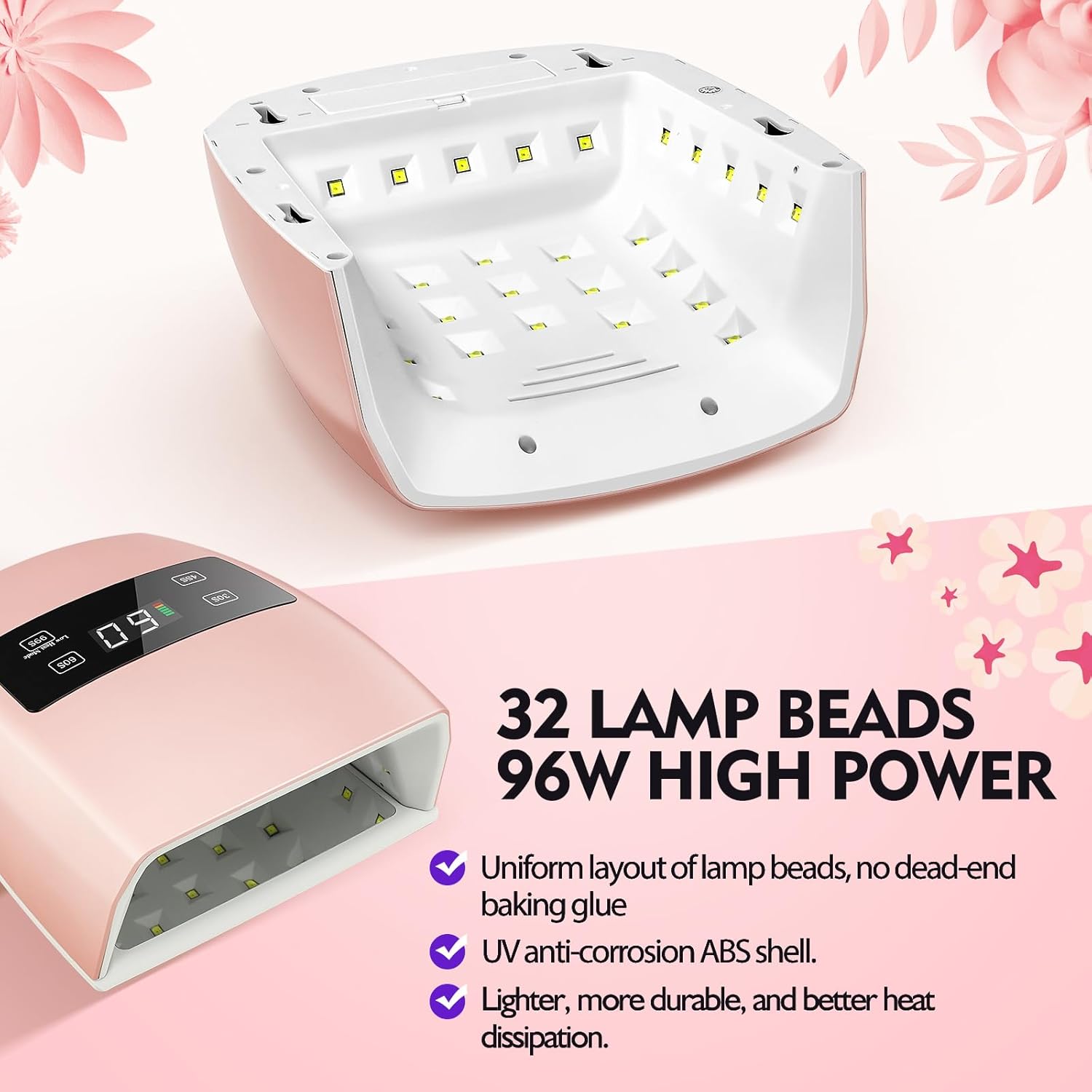 Professional Cordless UV LED Nail Lamp,Lumcrissy Rechargeable Led UV Gel Nail Dryer, UV Light for Nails,Portable LED Nail Gel Curing Lamp with 32PCS Beads (Pink)