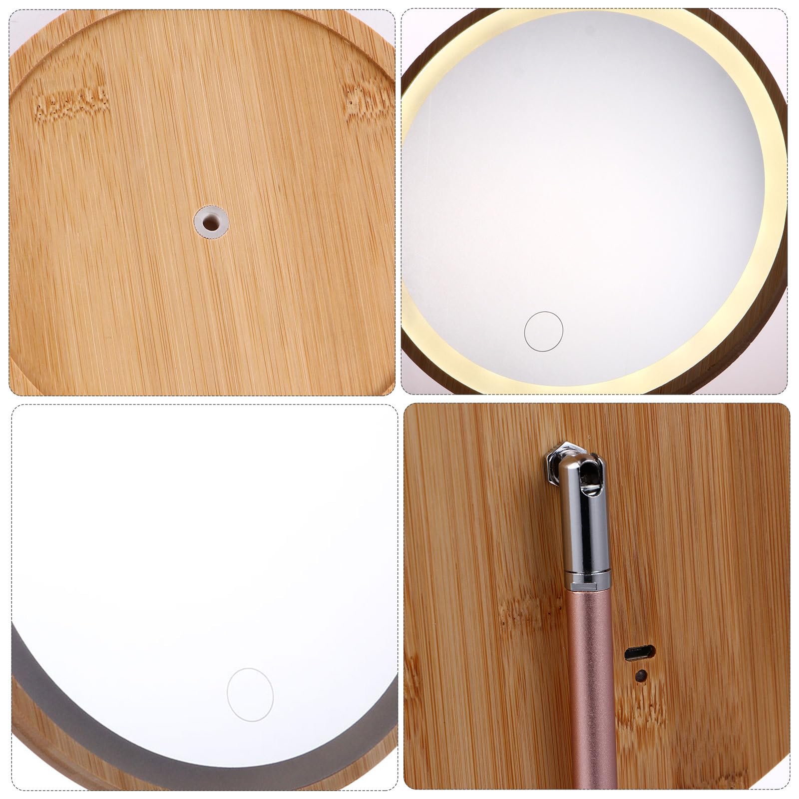 Genérico Espejo y Madera Beige Material Sintético de Maquillaje LED con Base Estable y Diseño Táctil Adecuado para Maquillaje Diario y Obsequio Elegante