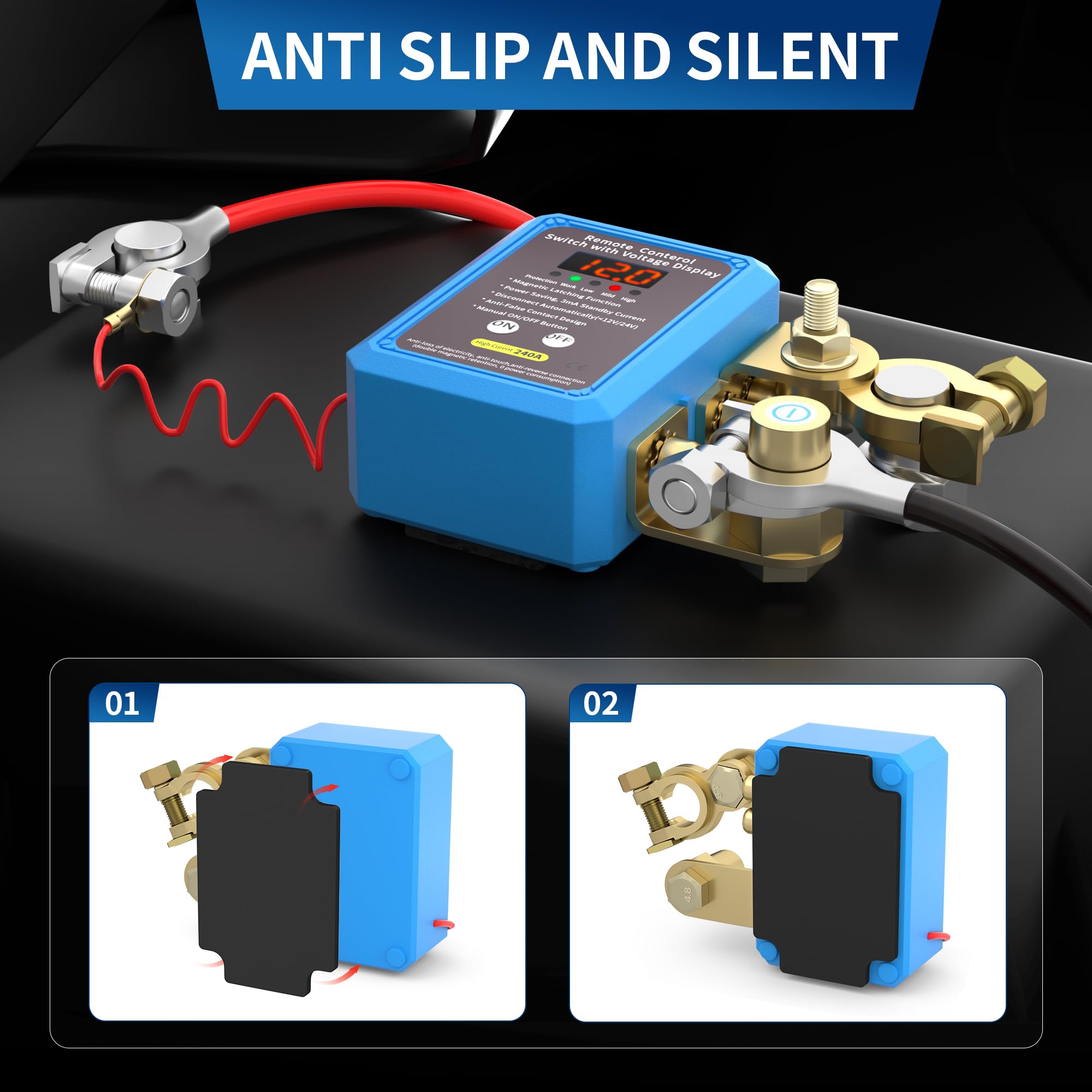 Joinfworld Interruttore isolatore batteria 240A 12 V telecomando con display di tensione a LED Interruttore di spegnimento automatico antifurto per auto camion barca