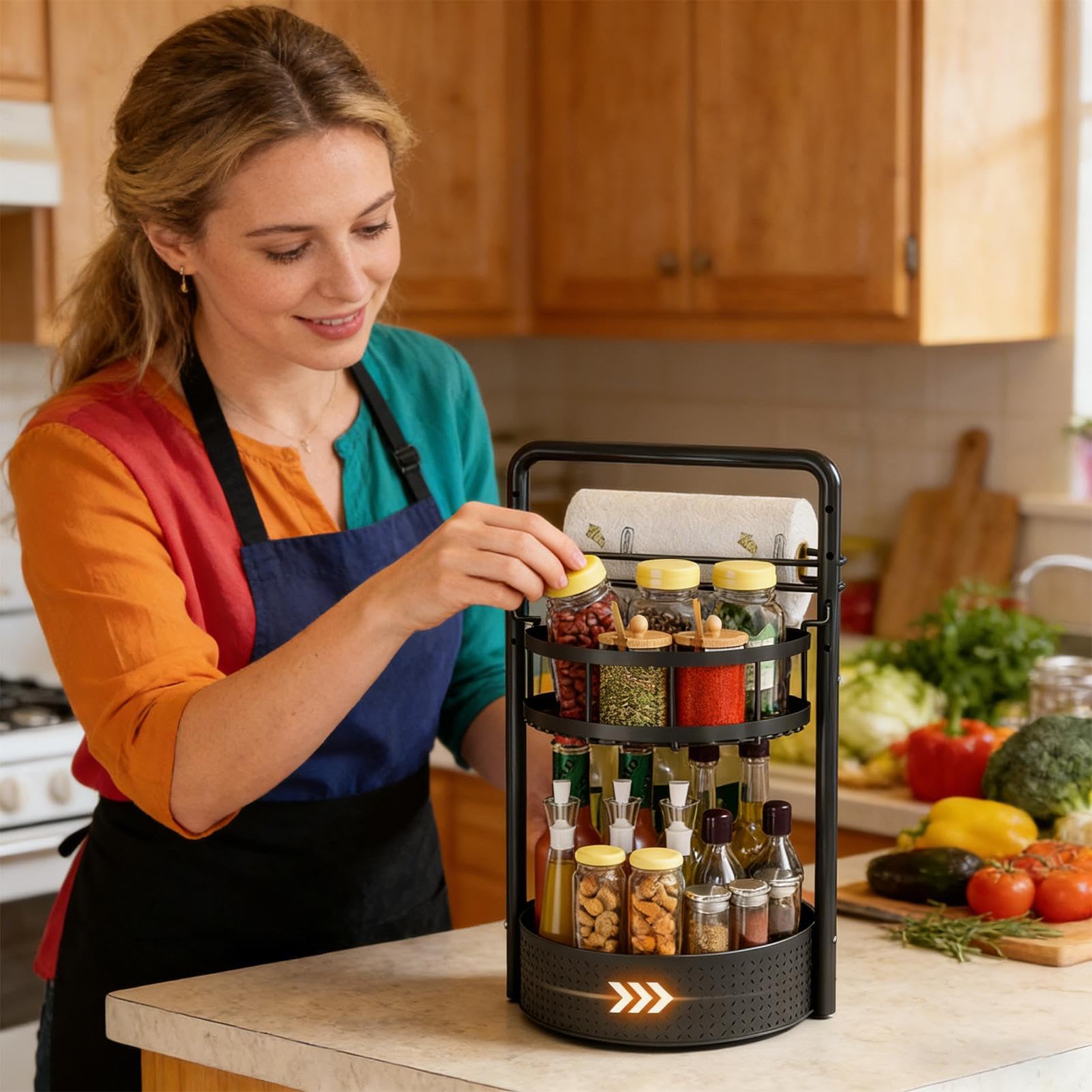 Generico Licuadora de condimentos – 11,02 x 9,84 x 17,72 cm sobre encimera con puerta | Estante para encimera | Organizador giratorio para condimentos para armario de cocina, estufa